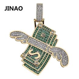 JINAO New Money Cubic Zircon Iced Out Chain Flying Cash Hip Hop Jewellery Pendant Necklace Necklaces For Man Women Gifts 201013273p