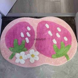 Carpets Cute Strawberry Flocking Bath Mat Pink Sweet Girls Home Decor Carpet Bedroom Bedside Rug Non-slip Hallway Entrance Door Matsvaiduryd