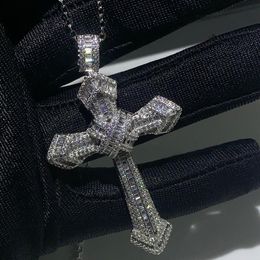 New Choucong Luxury Jewellery 925 Sterling Silver Pave White Topaz CZ Diamond Gemstones Cross Pendant Wedding Women Necklace for Men272f