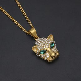 Fashion- Hip Hop Gold Necklace Fashion Jewellery Iced Out Leopard Head Pendant Necklaces For Men Cuban Link Chain Necklace281D