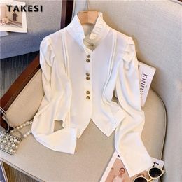 Women's Blouses French Style Elegant Stand Collar Solid Color Luxury 2024 Winter Women Casual Chic Long Sleeve Chiffon Thin Shirts Top