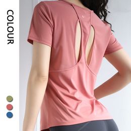 al women's hollowed out beautiful back, breathable, quick drying, slimming effect, sports and fitness short sleeved T-shirt