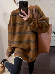 Women's Sweaters Oversize Women Striped Knitted Sweater Vintage Lazy Wind Casual Pullover Korean Loose Long Sleeve All Match Jumper Outwear