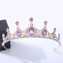 Headbands DIEZI Luxury Elegant Purple Rose Red Crystal Crown Hair Accessories Tiara Women Party Rhinestone Bridal Crown New Hair Jewellery