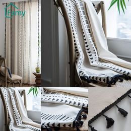 Boho Curtain Geometric Striped Curtains Bedroom Living Room Panel with Tassels Linen Curtains Finished Drape Home Decor 240115