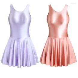 Casual Dresses Sexy Women Satin Silky Dress Tight Crew Neck Sports Yoga Ballet Glossy Party Leotard Beach Short Skirt One Piece Swimsuit