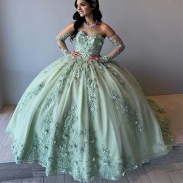 Green Quinceanera Dresses Off Shoulder Ball Gown Sweet 15 16 vestidos de 15 anos Applique Tull Birthday Gala Princess Pageant Holiday