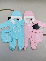 Designer Newborn letter printed long sleeve rompers infant girls jumpsuits with hats bibs Fashion baby kids cotton climb clothes S1033