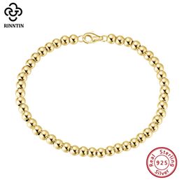 Rinntin 14K Gold 925 Sterling Silver 4mm Bead Ball Strand Chain Bracelet for Women Trendy Handmade Bracelets Jewellery SB103240115