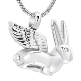 Cremation Pendant Keepsake Necklace Ashes Holder Stainless Steel Rabbit With Angel Wings Urn Funeral Memorial Jewelry301L