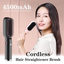 Electric Hair Brushes Fast Heated Straightener Cordless Hair Straightener Brush Anti-scalding Ceramic Hair Curler Home Travel 240115