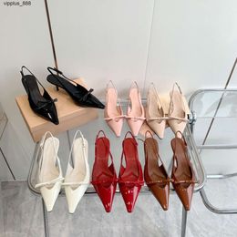 2024 Brand Sandals Best Quality Pointed Fine Heel Bow Sandals Bright Face Mid Heel Side Hollow Women's Shoes