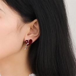 Stud Earrings Gothic Irregular Zircon Heart For Women Girls Red Velvet Korean Style Jewellery Gift Brincos
