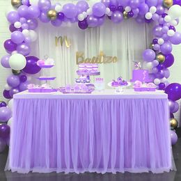 4FT6FT9FT Purple Tulle Table Skirt Wedding Party Tutu Tableware Cloth Baby Shower Gender Reveal Birthday Party Home Decoration 240113
