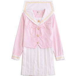 Japanese School Uniform cosplay Women Sakura Light Pink Tops White Pleated Skirt JK Uniform Girls Japanese Sailor Suit341B