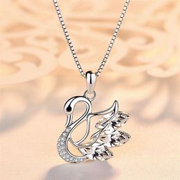 Sterling Silver Swan Pendant Necklace Locket Silver Chain Nature Amethyst Swan Charm Pendant Jewelry Gift for Girlfriend2429