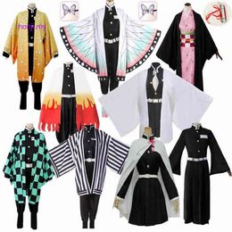 Anime Demon Slayer Kimetsu No Yaiba Zenitsu Giyu Tanjirou Kamado Nezuko Cosplay Women Kids Men Kimono Uniform Cosplay Come T220813242r