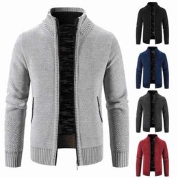 Men's Jackets Sweater Cardigan Men Autumn/Winter Fleece Thick Warm Loose Zip Up Coat Hombre Brown Navy Blue Jumper Male Y2K Jackets BlazersL240115