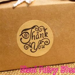 Whole 1200pcs lot New Thank you design Kraft Seal Sticker Gift Seal Label Sticker For Party Favour Gift Bag Candy Box Decor256T