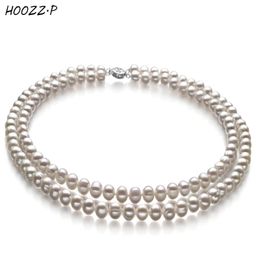 Necklaces Hoozz.p Real Pearl Choker Necklace White Black Natural Freshwater Cultured Pearl Double Necklace for Women Gift Pearl 67mm A