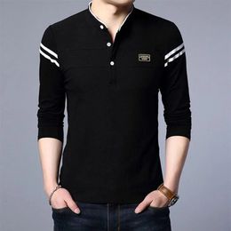 Fashion Men Long Sleeve Basic Polo Shirts Spring Autumn Striped Slim Tees Korean Male Clothes Business Casual Tops 240115