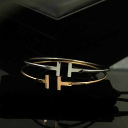 Charm Bracelets Pulsera mujer New Luxury quality Fashion women Jewellery Stainless Steel open cuff double T bangle bracelet gold silver rose gold hi241s19 S8T9