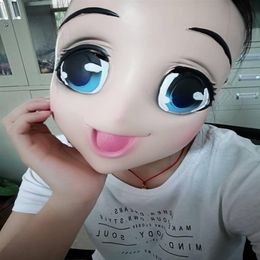 Female Sweet Girl Half Head Kigurumi Mask With BJD Eyes cartoon Cosplay Japanese Anime Role Lolita Mask232N