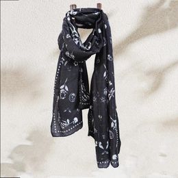 Scarves Brand Flower Butterfly Print Scarf Black And White Retro Style Shawl Cotton Muffler