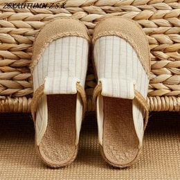 Ethnic Style Vintage Women Slipper Spring Summer Flat Shoe Linen Shoes Soft Sole Walking Sandal Ladies Shoes Flat Shoes 240115