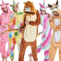 Adult's Flannel Kigurumi Tiger Unicorn Lion Sika Deer Fox Pajamas Unisex Onesie Costume for Halloween Carnival New Year Party180Y
