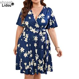 Basic Casual Dresses Robes plisses courtes grande COLen imprim floral d't simplicit bandage longueur au genou YQ240115