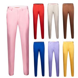 Men Fashion Pink red Boutique Solid Colour Official Business Suit Pants Men Groom Wedding Dress Suit Pants Mens Trousers 240113