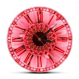 Wall Clocks Pink Gerbera Flower Retro Roman Numerals Clock Daisy Watercolor Floral Decor Silent Movement Watch