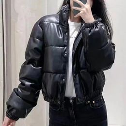 Women's Trench Coats QNPQYX Fashion Black Pu Leather Winter Jacket Women Zipper Thick Warm Cotton Padded Female Stand Collar Short Down