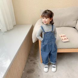 Summer Denim Baby Girl Boy Overalls Solid Jeans Jumpsuit Pocket Children Casual Loose Rompers Blue Kids Overalls Outfits 240115