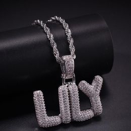 A-Z Custom Small Letters Necklaces Charm Pendant For Men Women Gold Silver Color Cubic Zirconia Hip Hop Jewelry Whole270k