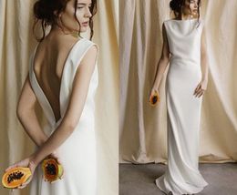 Modern Sheath Wedding Dress 2024 Boat Neck Backless Sleeveless Soft Satin Custom Made Bridal Party Gown Vestidos De Noivas