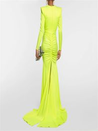 Hight Neck Full Sleeve Pleat Mermaid Evening Dress For Woman High Side Slit Long Prom Gown Party dresses Womens dresses vestidos