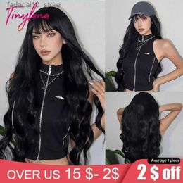 Synthetic Wigs Natural Black Curly Long Wavy Synthetic Wigs with Bangs for White Women Body Wave Dark Cosplay Lolita Hair Wig Heat Resistant Q240115