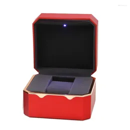Jewellery Pouches Cherry Light LED Watch Box Deluxe For Engagement Proposal Or Special Occasions With Black Insert