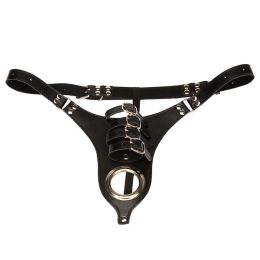 Men's leather underwear chastity cage panties cock bondage restraint sex belt male chastity thong belt lock penis cage sex toys