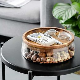 Food Storage Organisation Sets Creative Glass Nuts And Dry Fruits Box Container Double Layer Candy With Wooden Lid For Home Kitchen Supplyvaiduryd