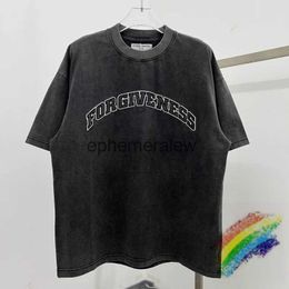 Men's T-Shirts Washed Embroidered Letters T-shirt Men Women Best Quality Top Tees T Shirtephemeralew