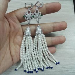 Dangle Earrings Bohemia Charm CZ Zircon Charms 3mm Round Natural Navy Blue Beads Pearl Tassels Luxury For Women Girl