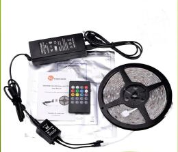 Strip 5M 5050SMD RGB 12V Music Sound Sensor LED Strip Light christmas gift Waterproof IR Controller 20 keyds Include Adapter 5set LL