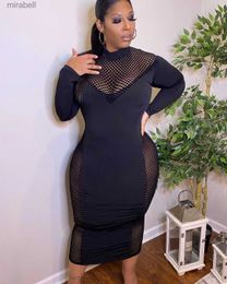 Basic Casual Dresses Plus Size Dresses Sexy Grid See Through Mesh Party Night Club Dress 4XL Women French Elegant Hollow Out Bodycon Maxi Dresses YQ240115