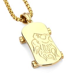 Pendants & Necklaces Men's Vintage Cool Skateboard Pendant Stainless Steel Gold Plated Hip Hop Fashion Jewelry Men Women291t