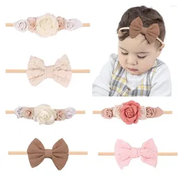 Hair Accessories Ncmama 4/5Pcs Cute Baby Flower Headband Nylon Lace Bow Hairbands Soft Toddler Bands Girls Headwear Born