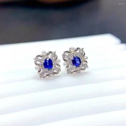 Stud Earrings Royal Blue Sapphire 3mm 4mm Total 0.3ct Natural 925 Silver Gemstone Jewelry With Gold Plated