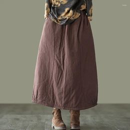 Skirts NINI WONDERLAND 2024 Winter Plus Cotton Vintage Skirt Women Elastic Waist Thicken Warm Long Female Loose Mori Girl